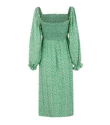 green ditsy floral midi dress