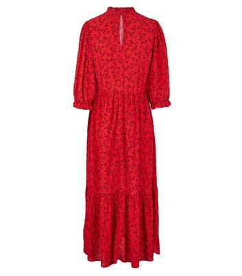 new look red floral midi dress