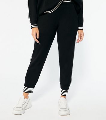 Petite Black Stripe Trim Fine Knit Joggers New Look