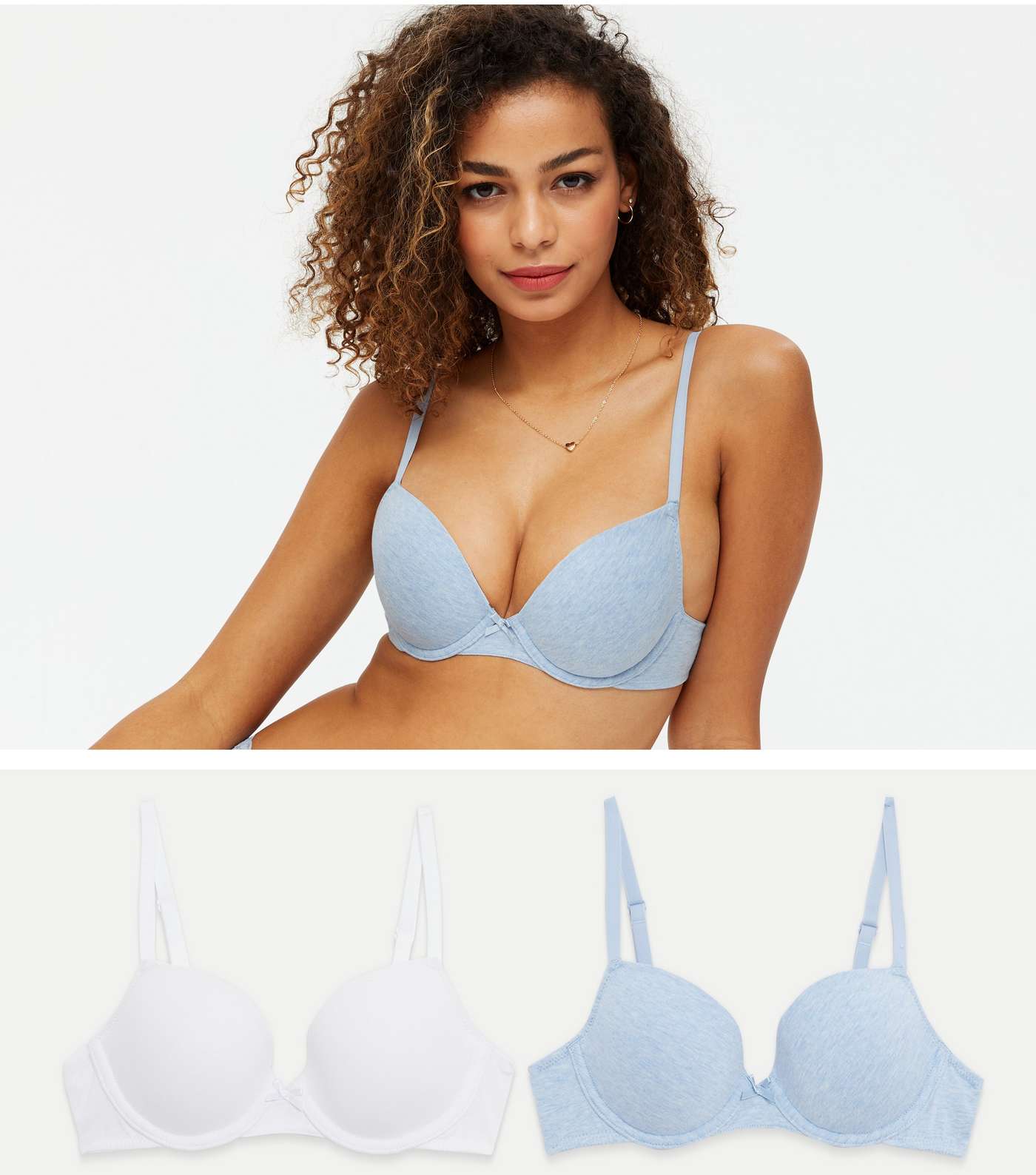 2 Pack Blue and White Marl T-Shirt Bras