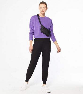 Image of Black Brushed Fine Knit Joggers New Look