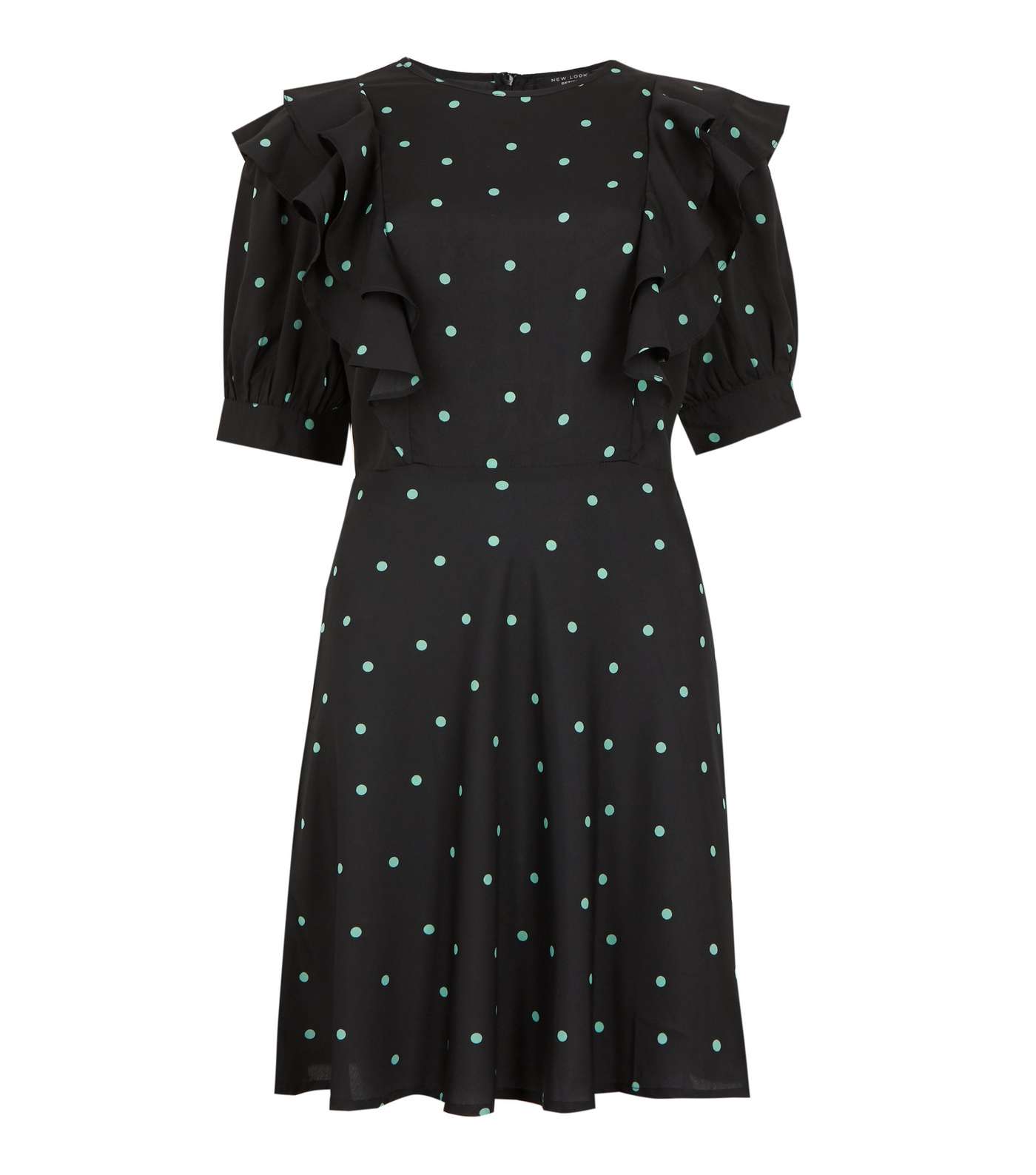 Petite Black Spot Ruffle Trim Puff Sleeve Dress Image 5