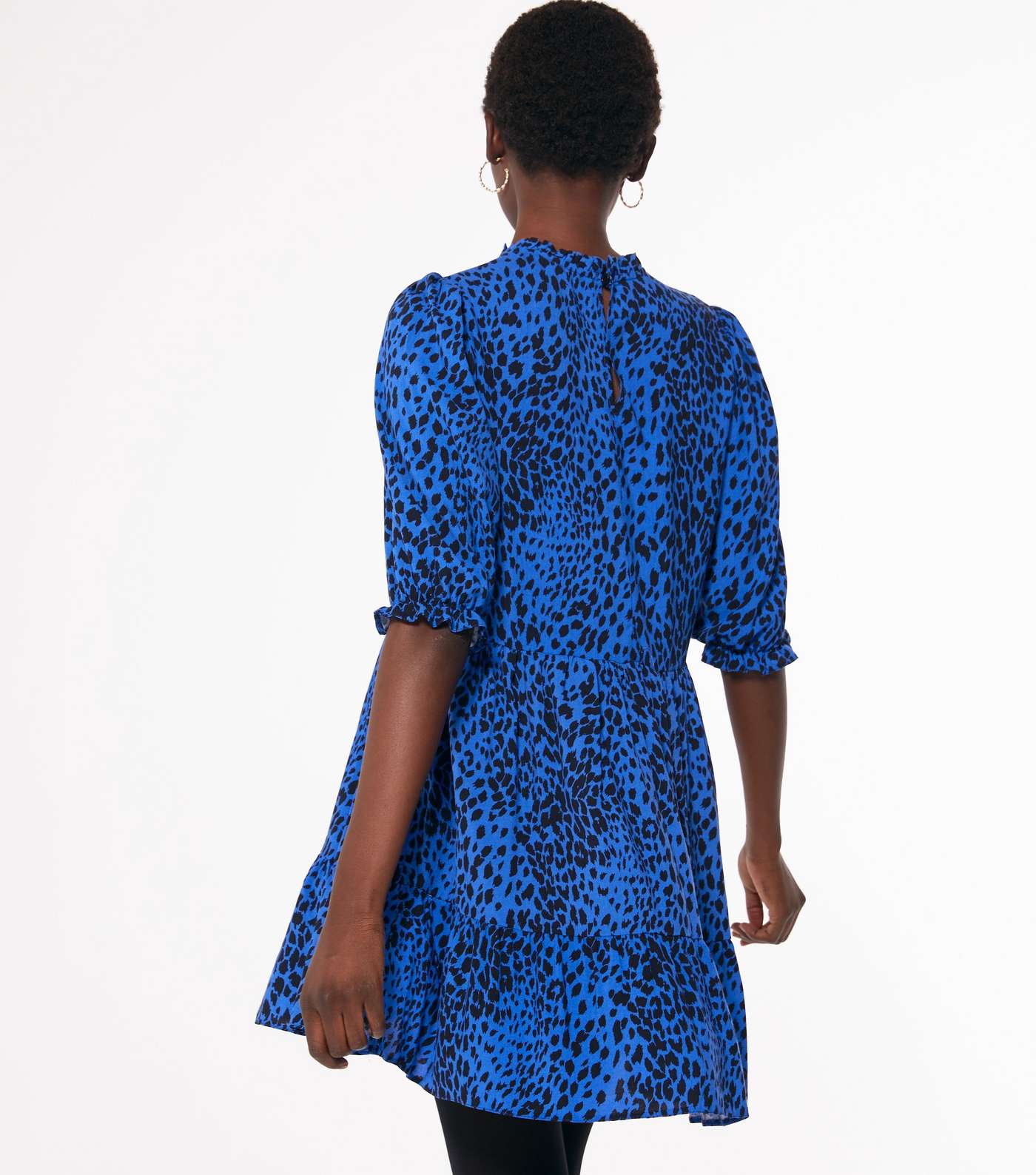 Blue Leopard Print Tiered Smock Dress Image 3