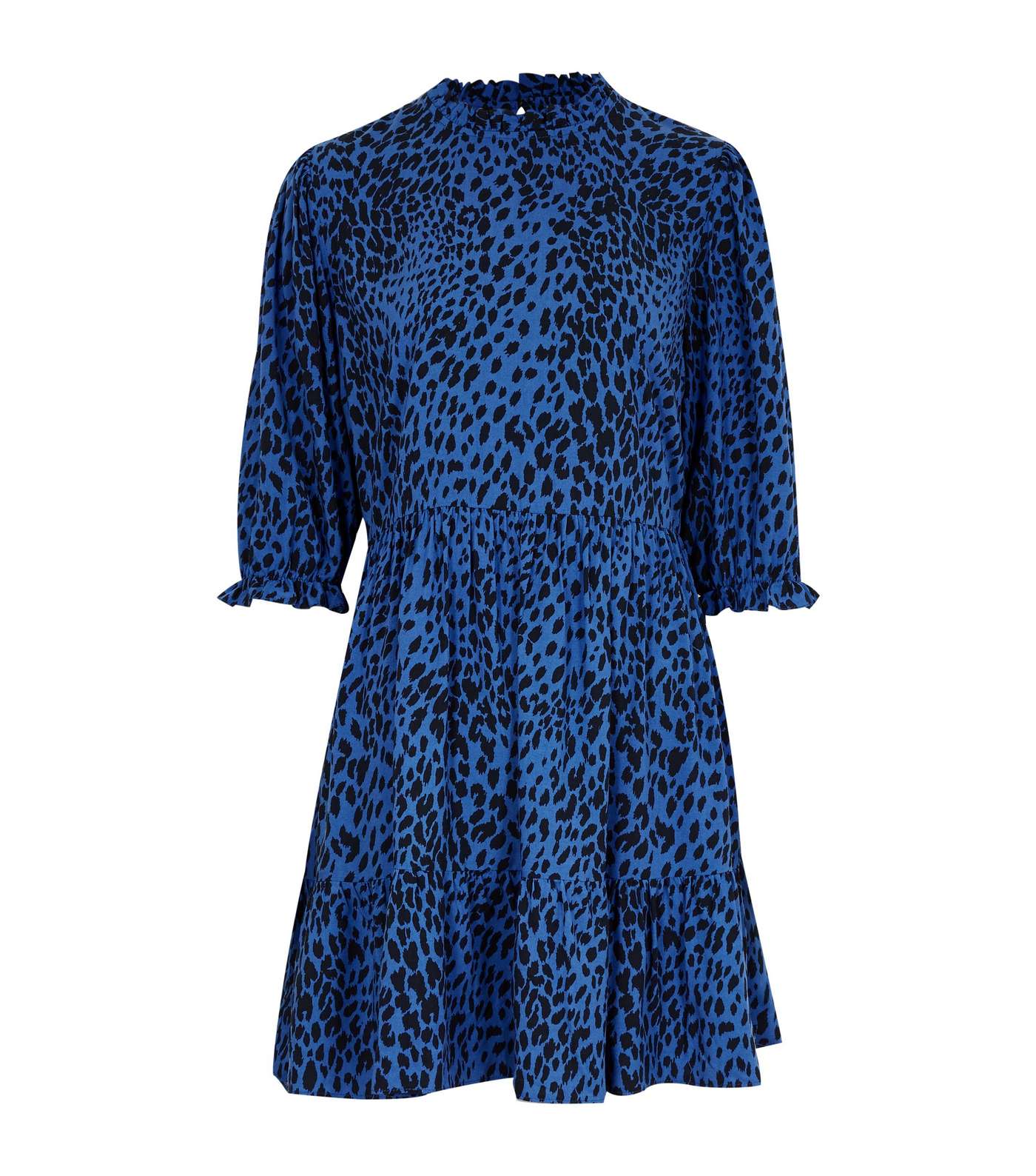 Blue Leopard Print Tiered Smock Dress Image 5