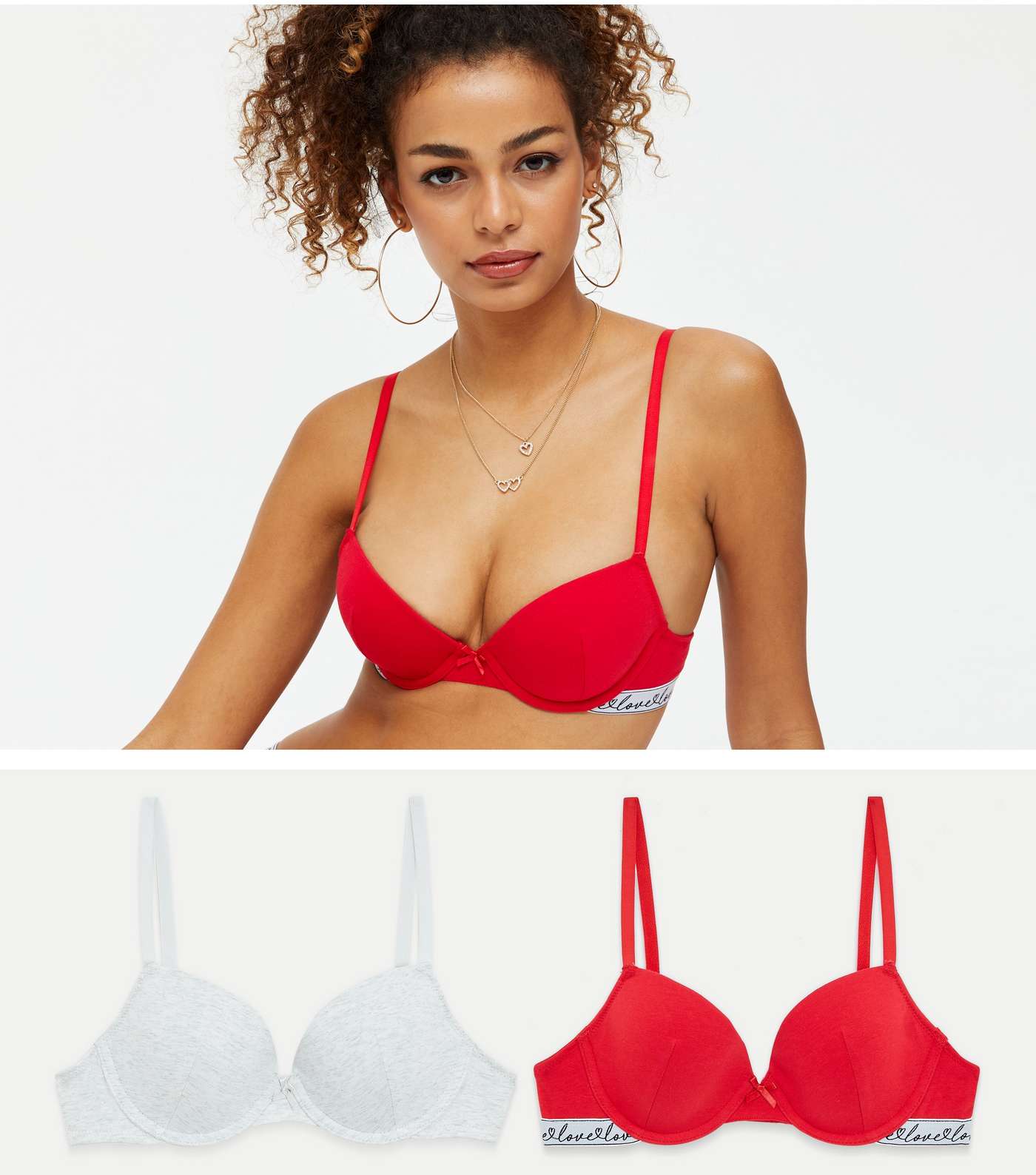 2 Pack Red and White Love Logo T-Shirt Bras