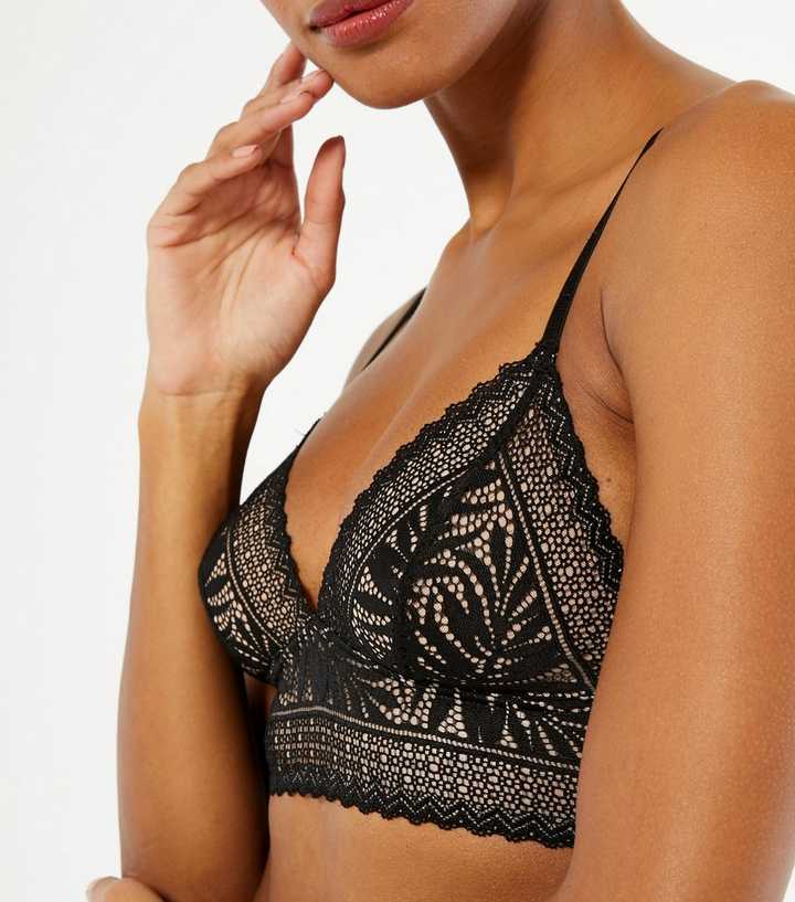 Black Linear Lace Longline Bralette