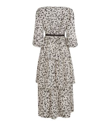 Image of White Spot Tie Waist Tiered Midi Dress New Look