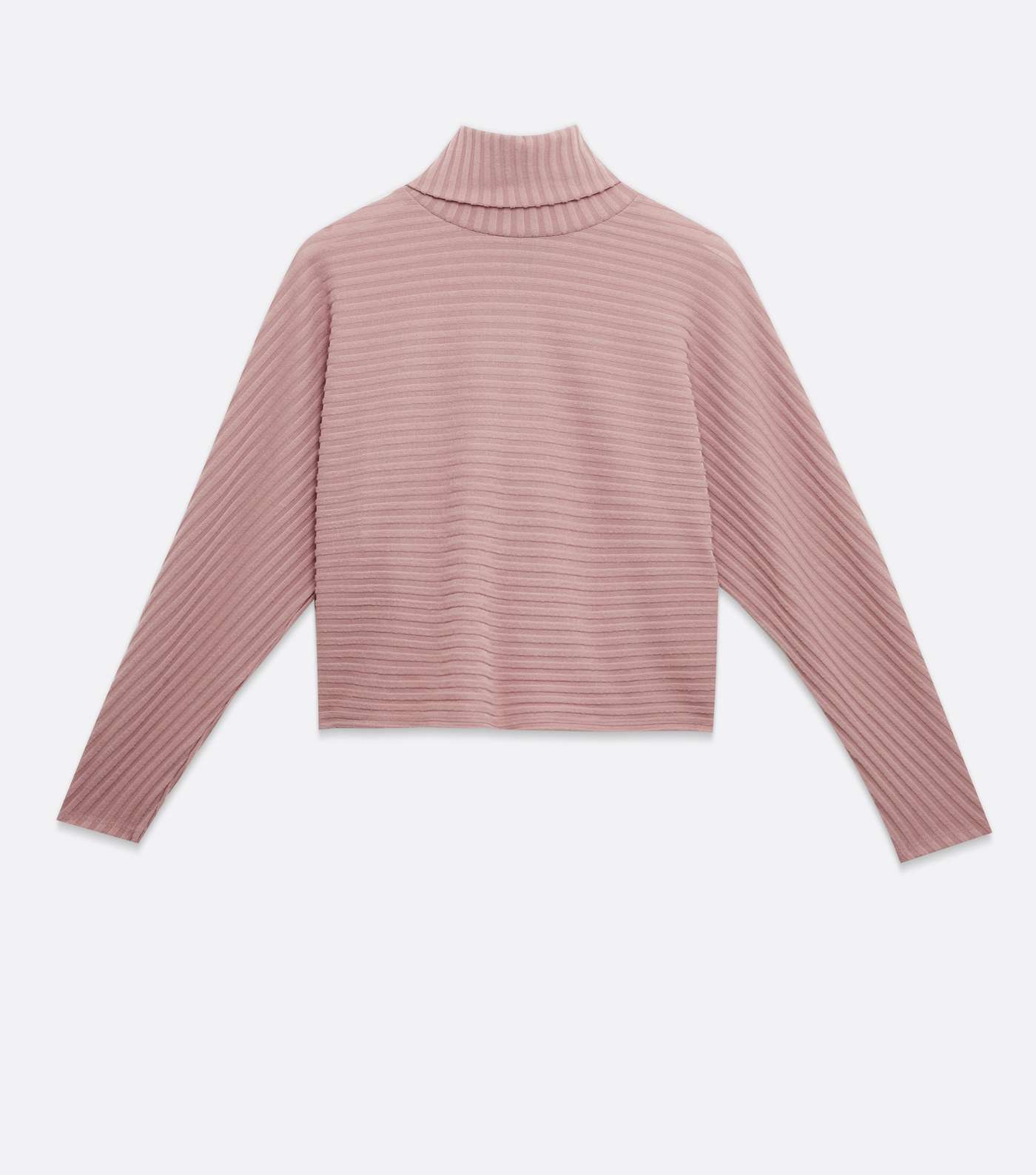 Mid Pink Ribbed Knit Roll Neck Boxy Jumper Image 5