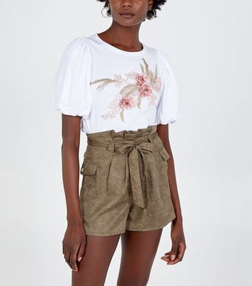 Image of Pink Vanilla Olive Tie High Waist Shorts New Look