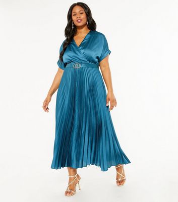 teal pleated dress