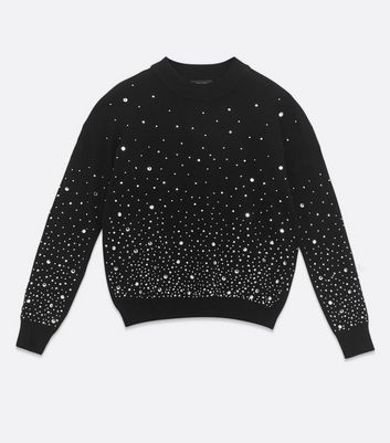 Black Diamanté Embellished Knit Jumper 