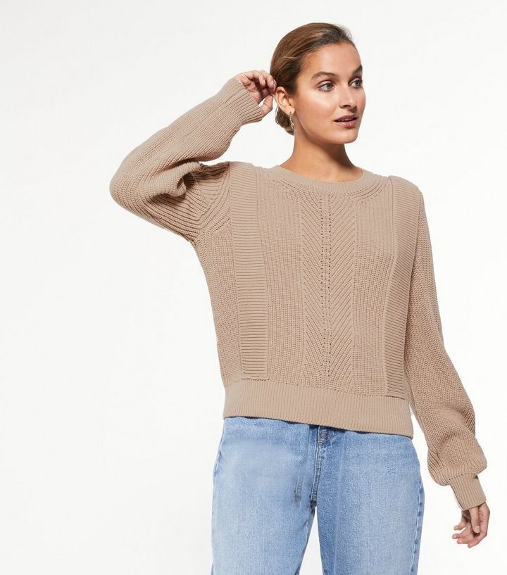 Camel Pointelle Knit Jumper New Look