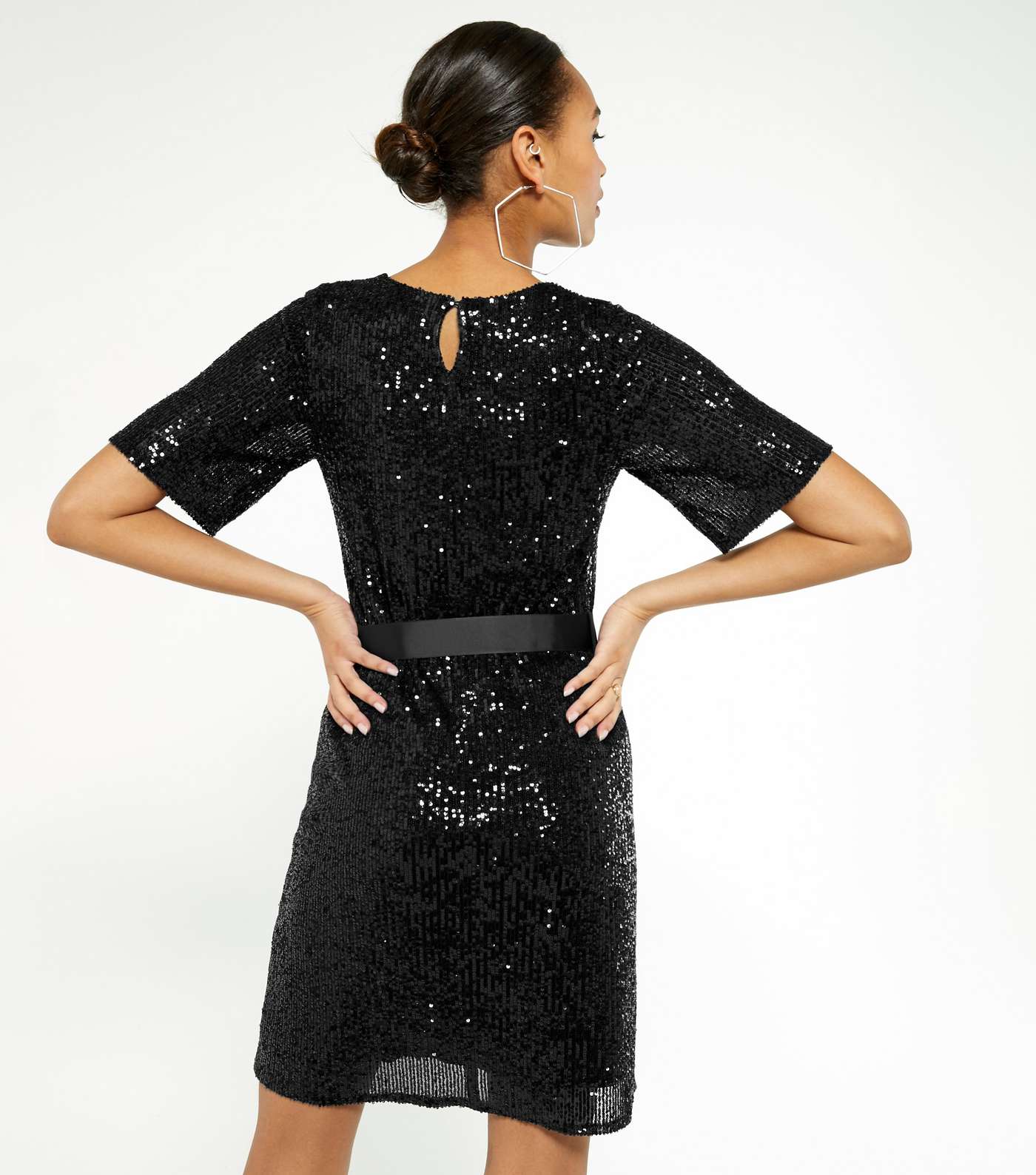 Black Sequin Belted Mini Dress  Image 3