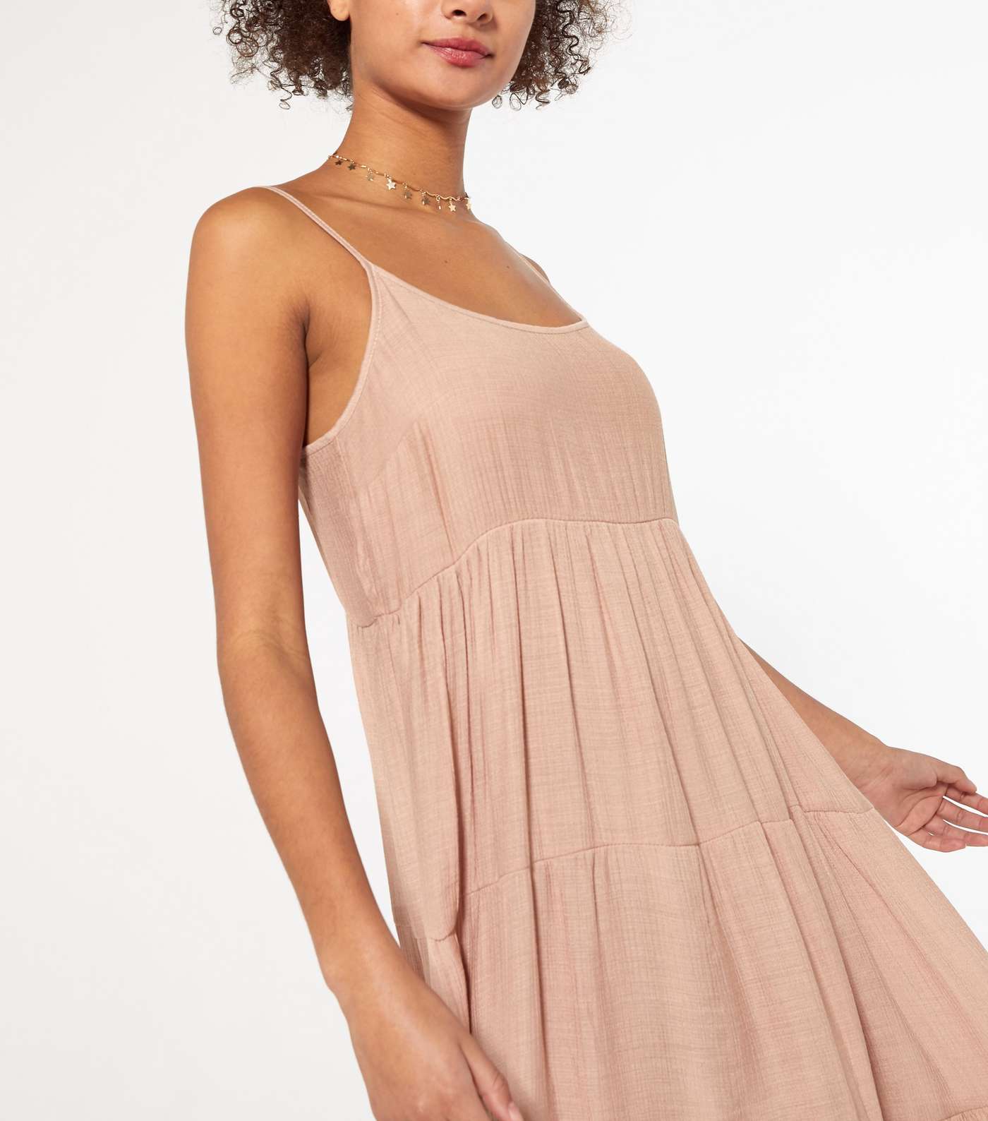 Pink Strappy Tiered Midi Dress Image 4