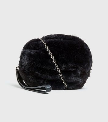 black faux fur crossbody bag