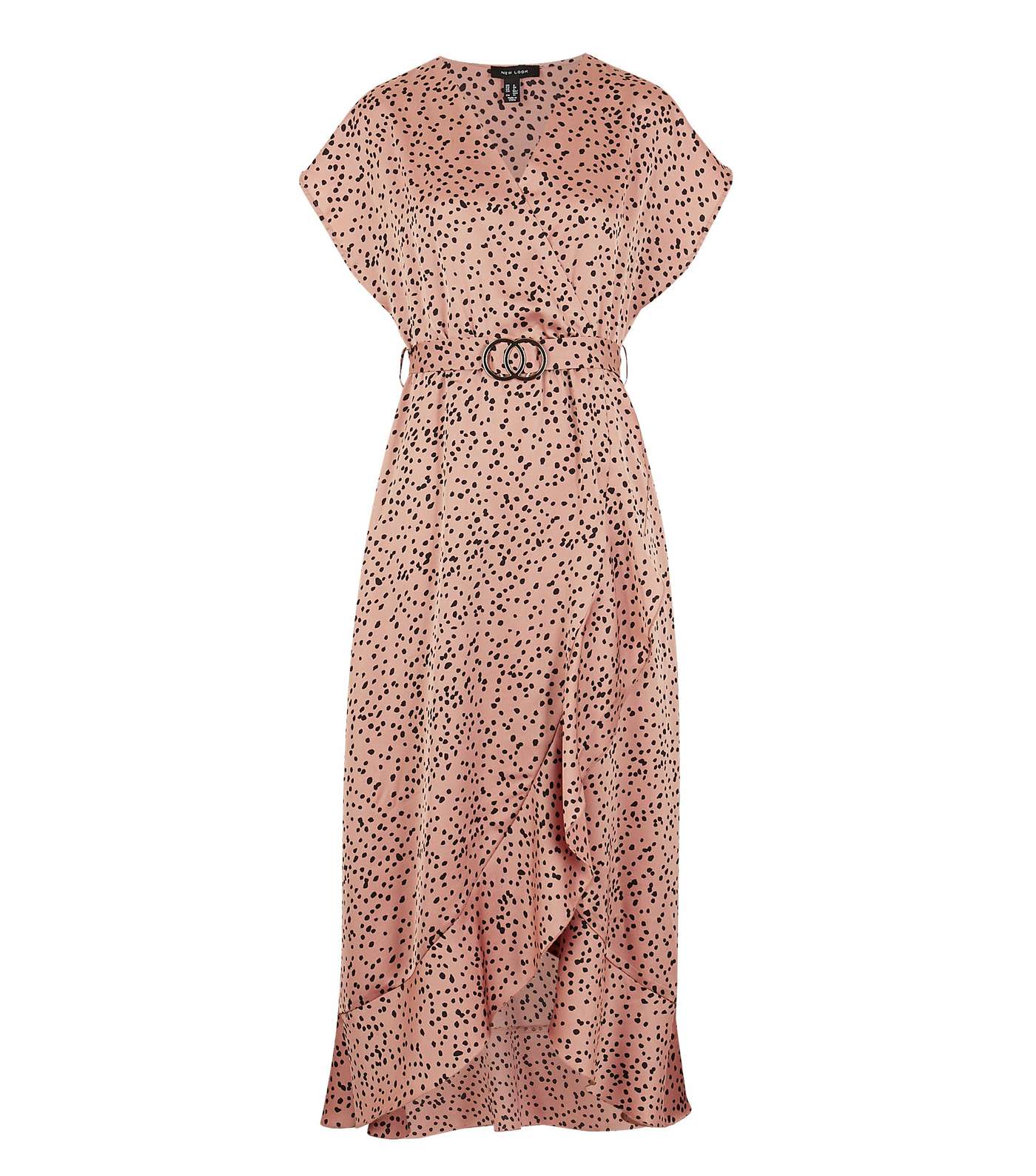 Brown Spot Satin Wrap Ruffle Midi Dress  Image 5