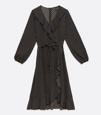 Image of Mela Curves Black Spot Ruffle Midi Dress New Look