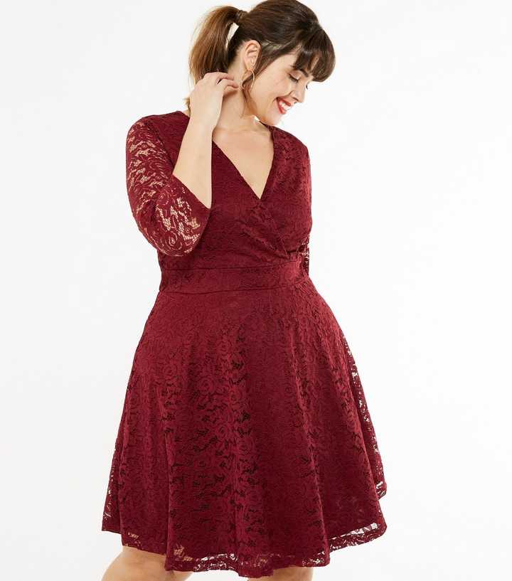 burgundy lace skater dress