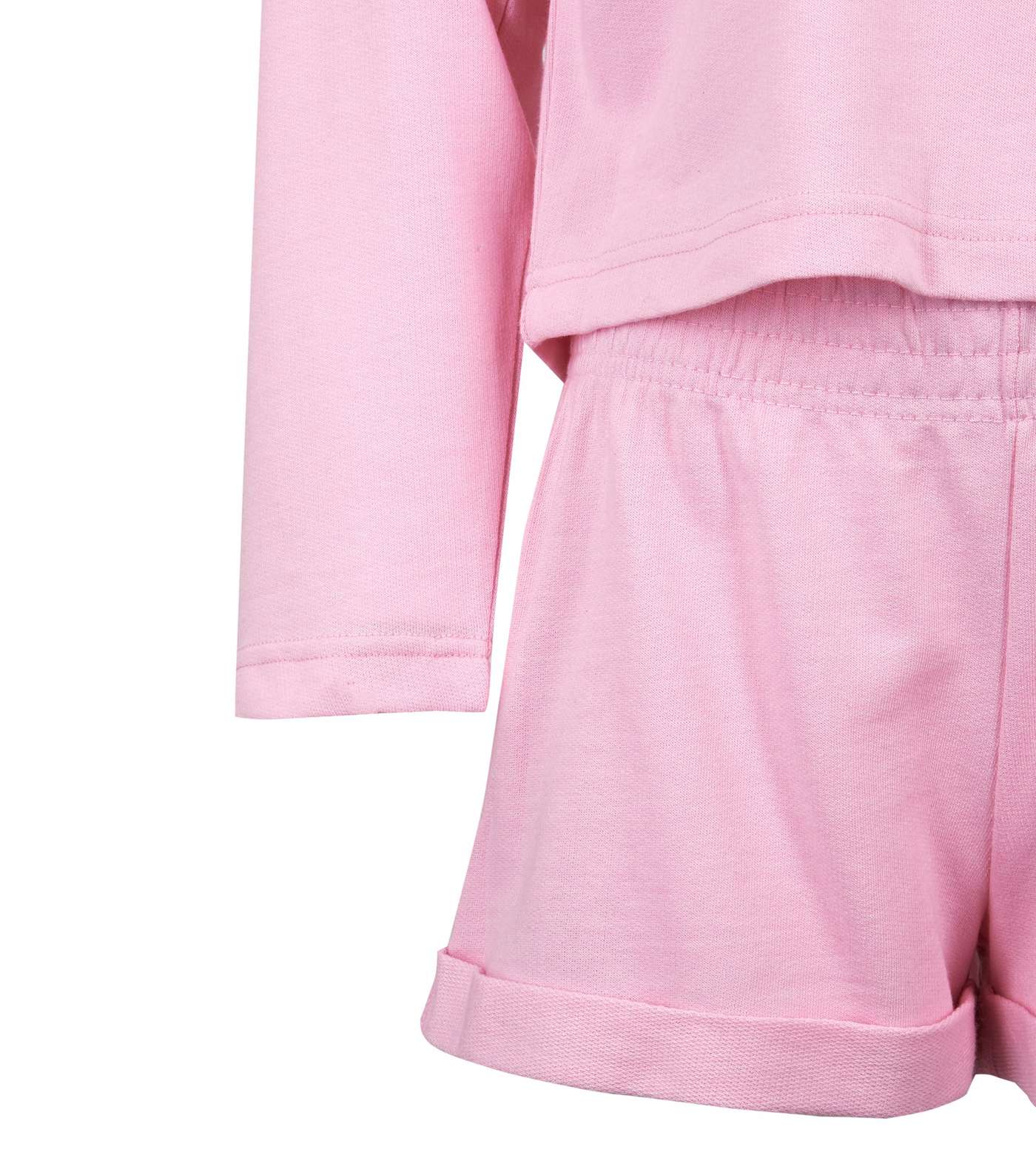 Girls Pink Jersey Sweatshirt and Shorts Lounge Set Image 2