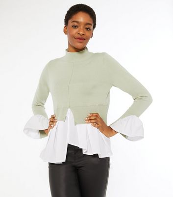 High Neck 2 in 1 Poplin Shirt Jumper 