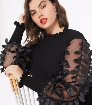 Black Leaf Organza Sleeve Jumper 