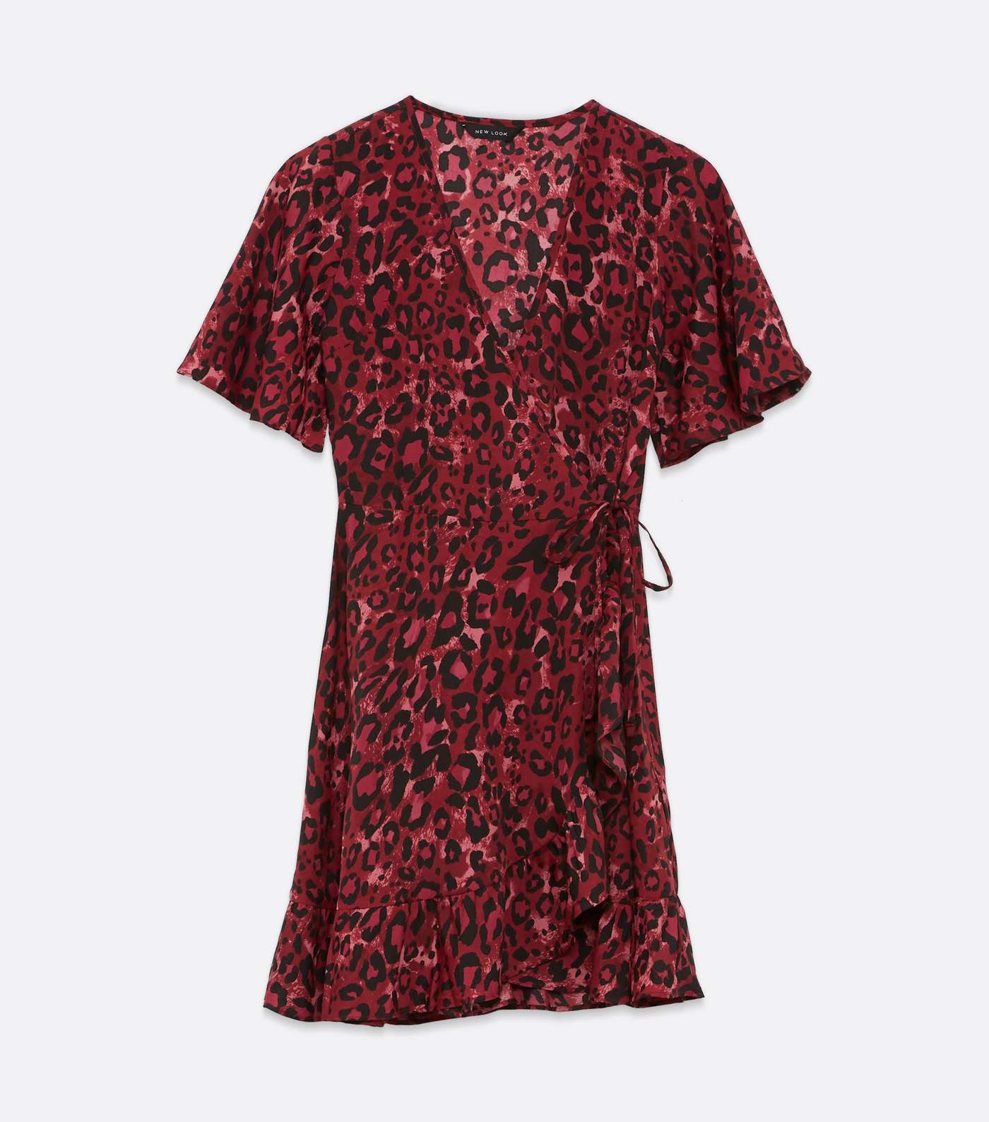 Red Leopard Print Frill Wrap Dress  Image 5