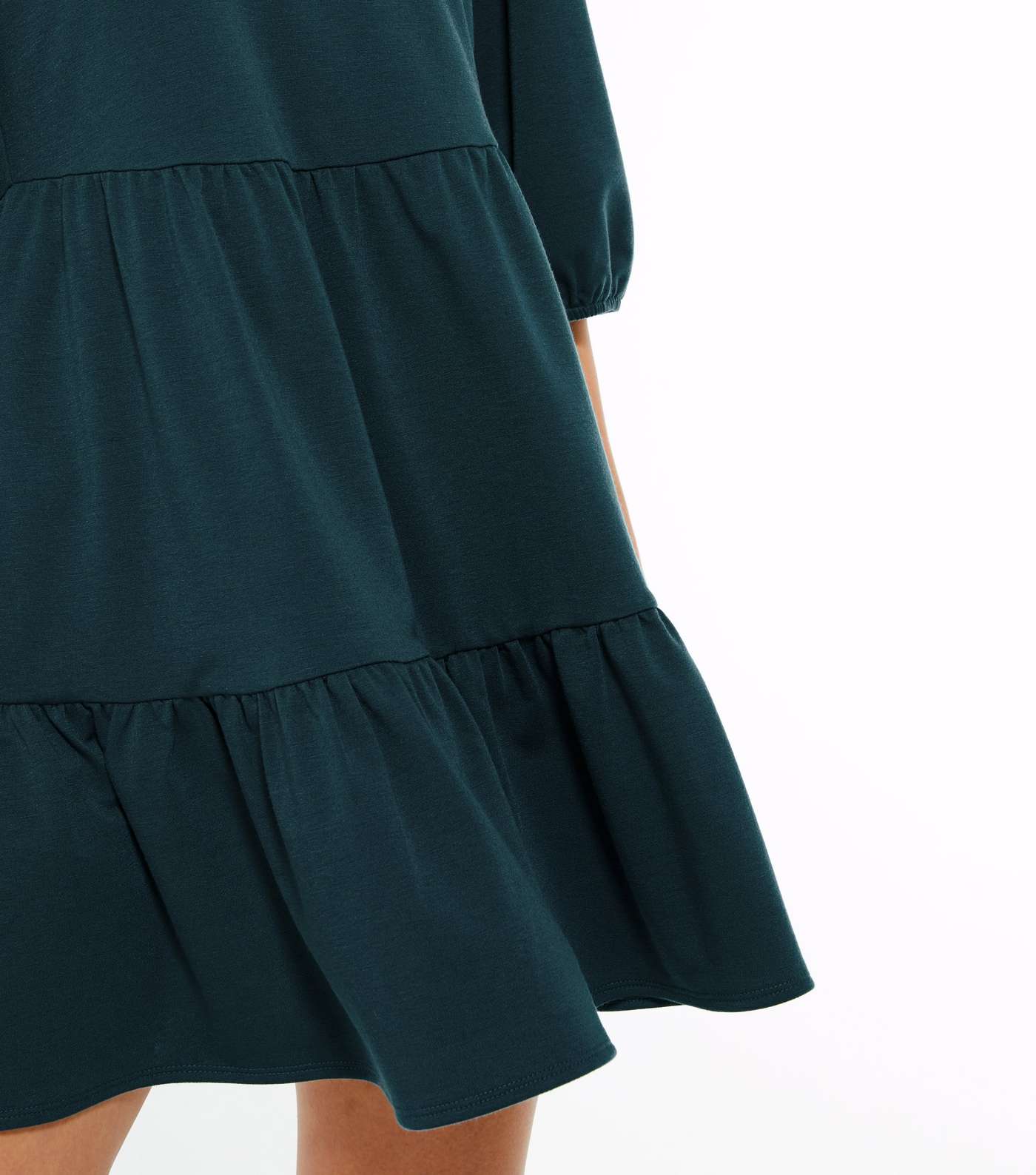 Dark Green Jersey Tiered Mini Smock Dress Image 4