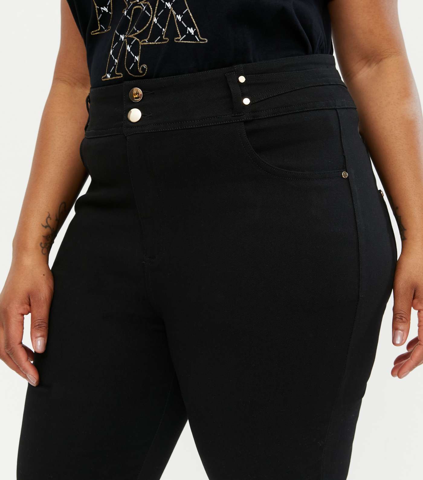 Blue Vanilla Curves Black Double Button Skinny Jeans Image 3