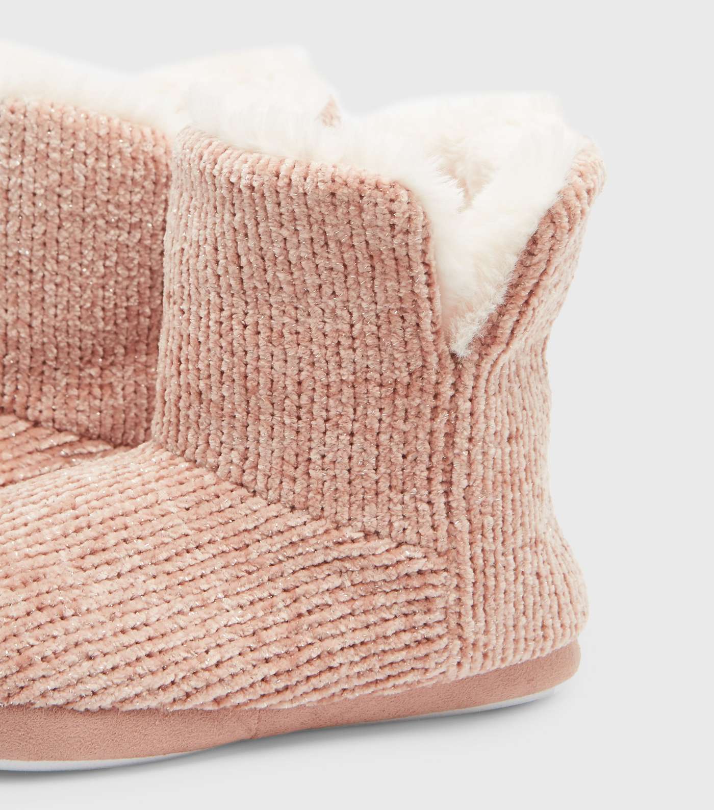 Pink Chenille Faux Fur Lined Boot Slippers Image 3