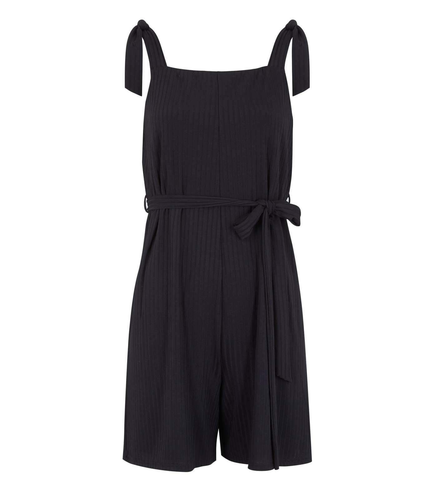 Tall Black Ribbed Jersey Tie Waist Playsuit