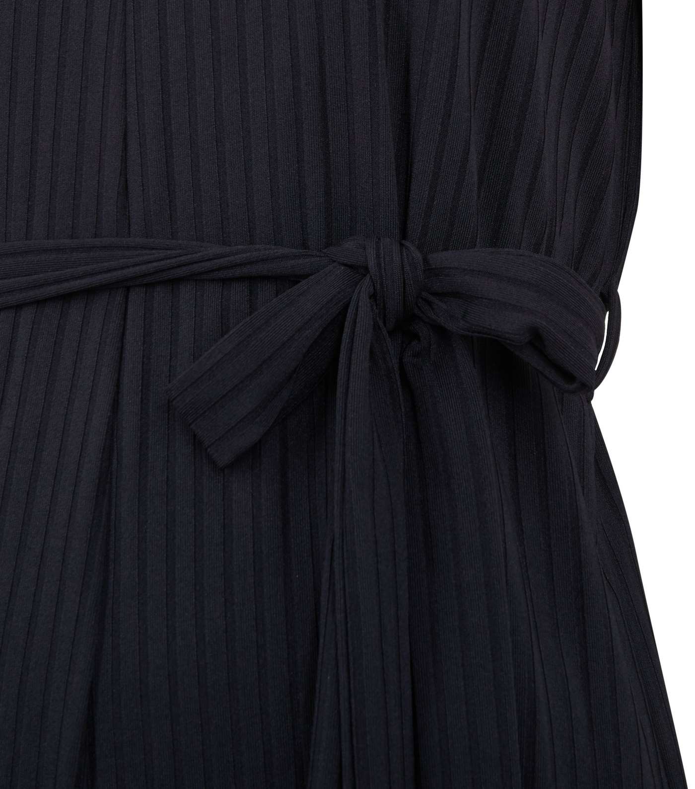 Tall Black Ribbed Jersey Tie Waist Playsuit Image 3