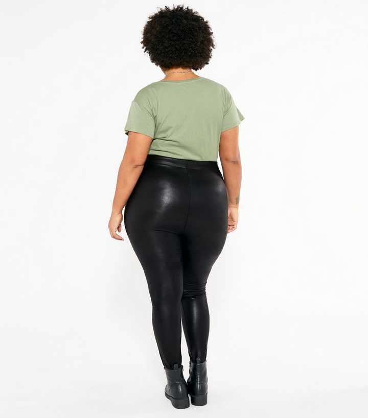 New Look Curve faux leather leggings in black