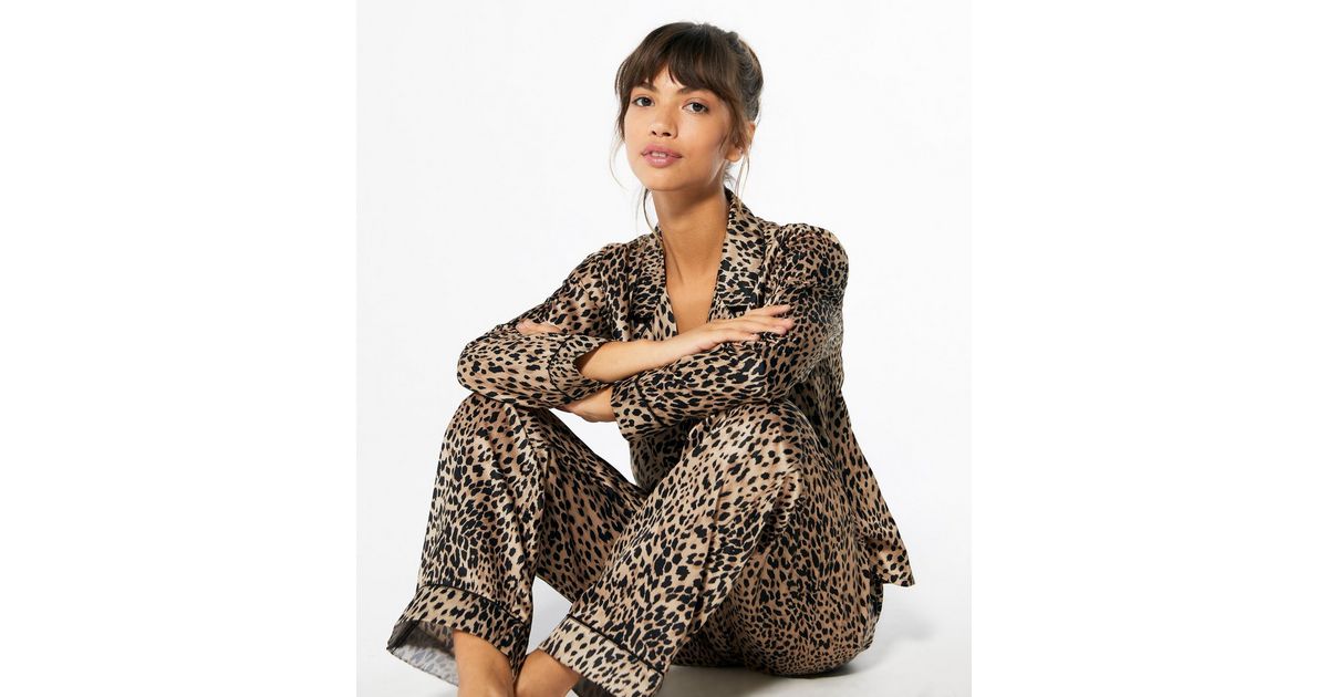Seizoen Mellow Anekdote Brown Leopard Satin Wide Leg Pyjama Set | New Look