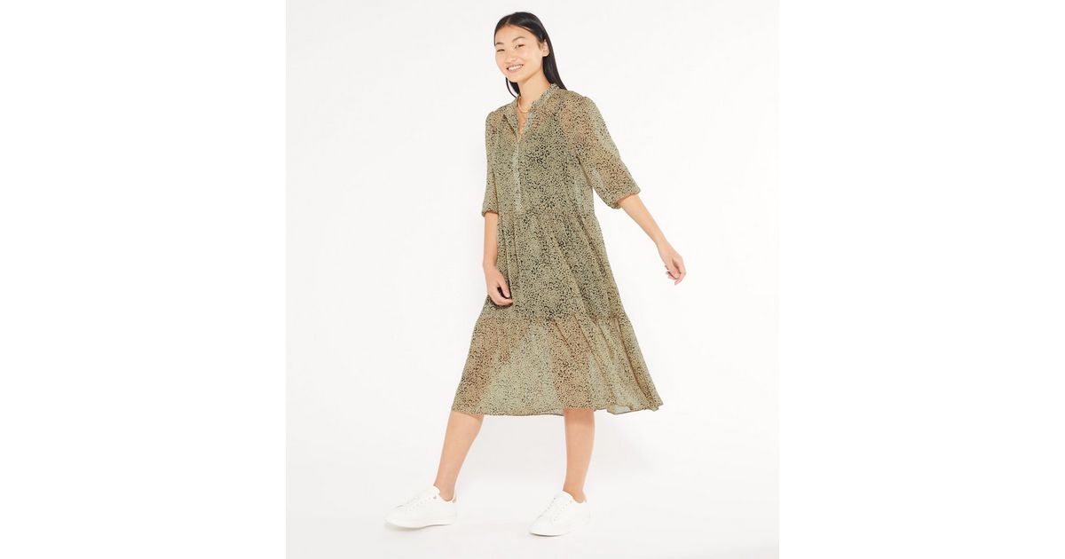 Download Petite Light Brown Animal Print Tiered Midi Dress | New Look