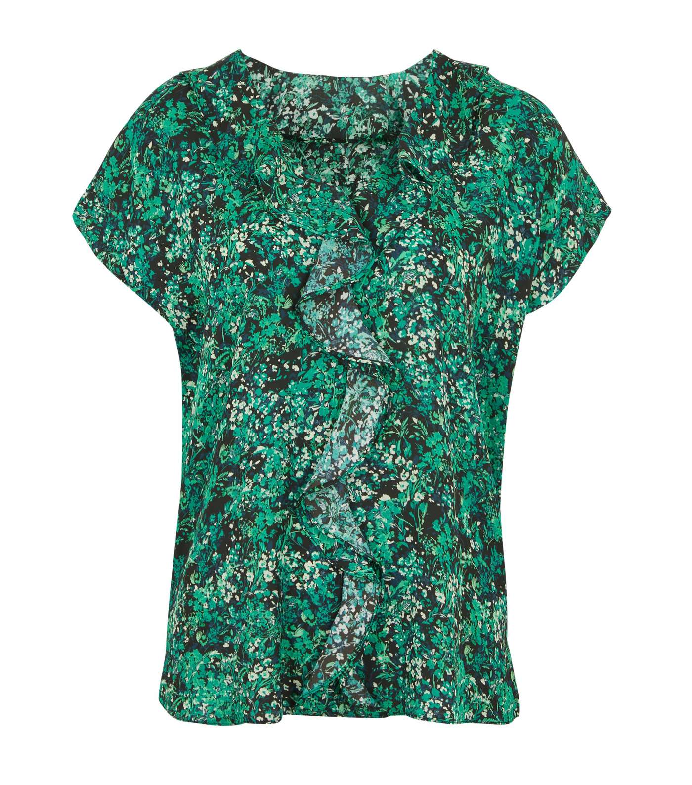 Green Floral Ruffle Front Blouse 