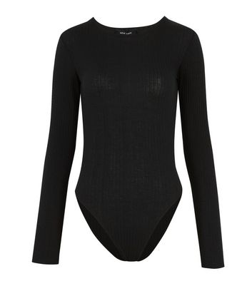 Black long sleeve ribbed bodysuit Clearance