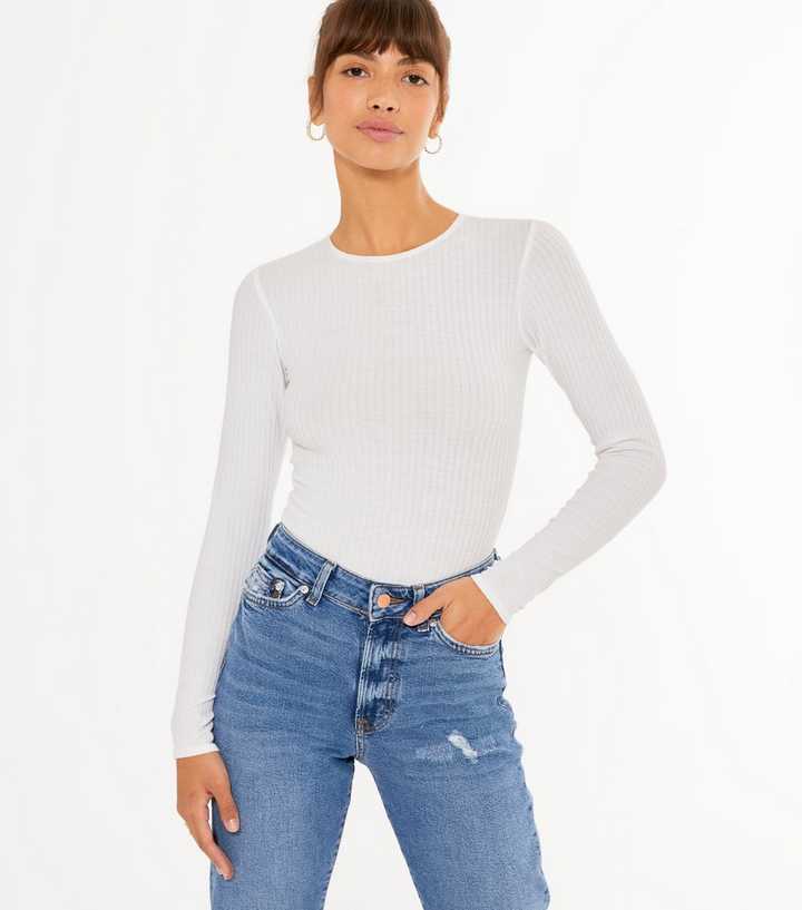 Off White Long Sleeve Ribbed Bodysuit