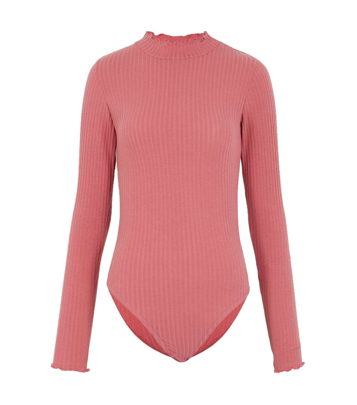 Pink Ribbed High Frill Neck Bodysuit Image 5