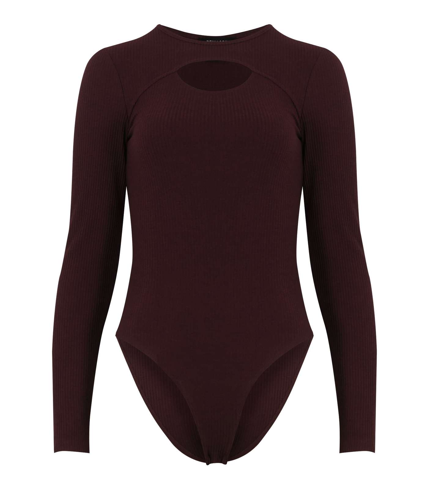 Burgundy Ribbed Cut Out Bodysuit Image 5