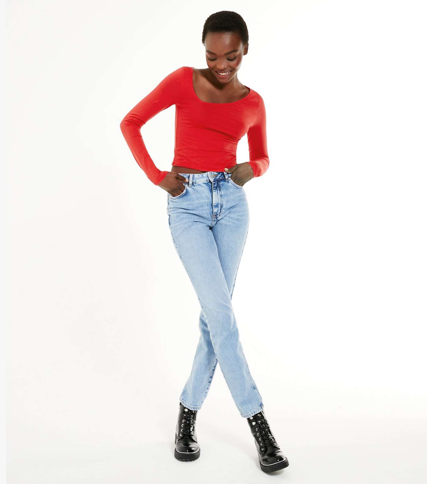 Red Asymmetric Neck Long Sleeve Top Image 2