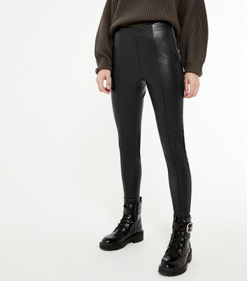 Click to view product details and reviews for Petite Black Coated Leather Look Zip Leggings New Look.