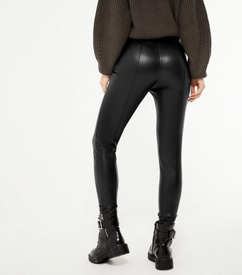Petite Black Coated Leather-Look Zip 