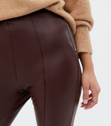 Petite Burgundy Coated Leather-Look Zip 