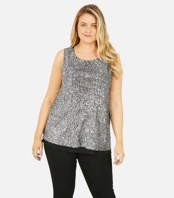 silver sequin sleeveless top