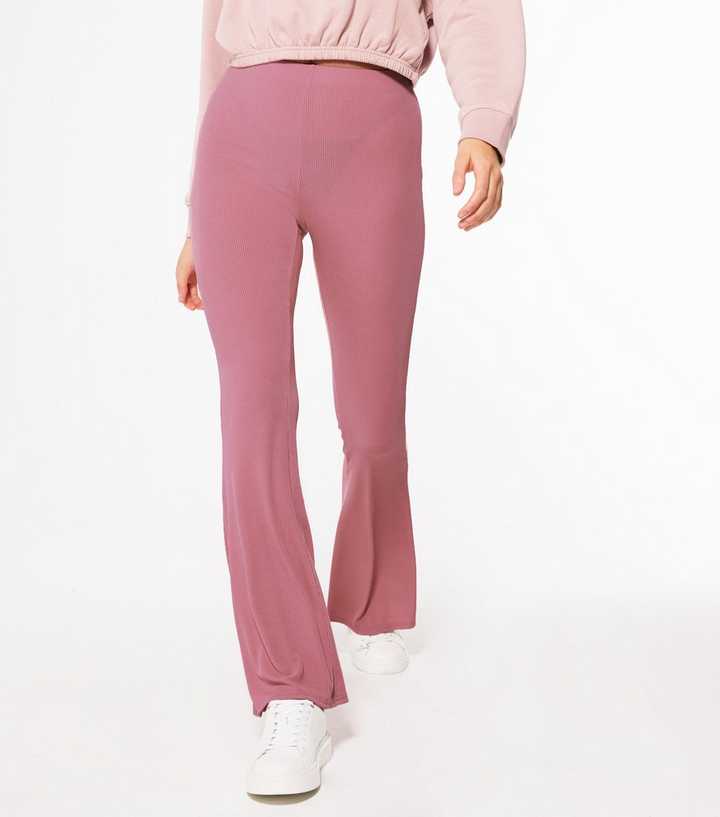 Pink Ribbed Jersey Flared Trousers