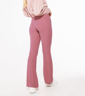 Pink Ribbed Jersey Flared Trousers 