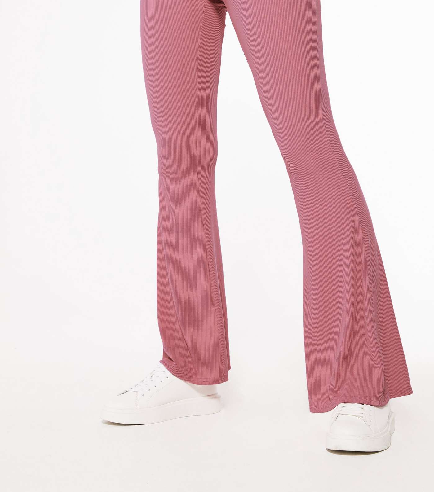 Pink Ribbed Jersey Flared Trousers Image 4