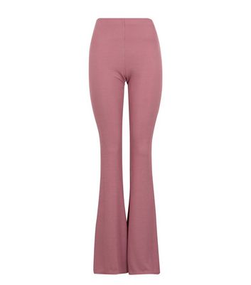 Pink Ribbed Jersey Flared Trousers 