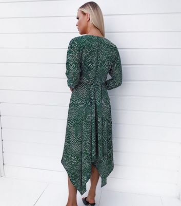 Image of AX Paris Dark Green Spot Wrap Midi Dress New Look