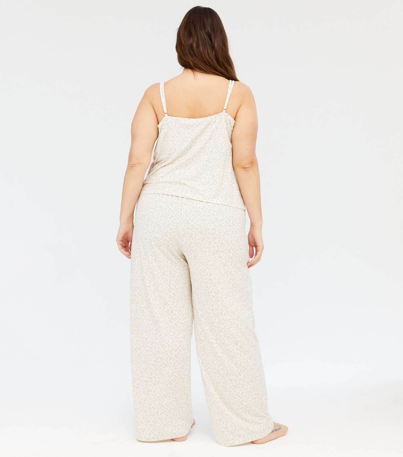 Curves Cream Animal Print Soft Touch Trouser Pyjama Set Image 3